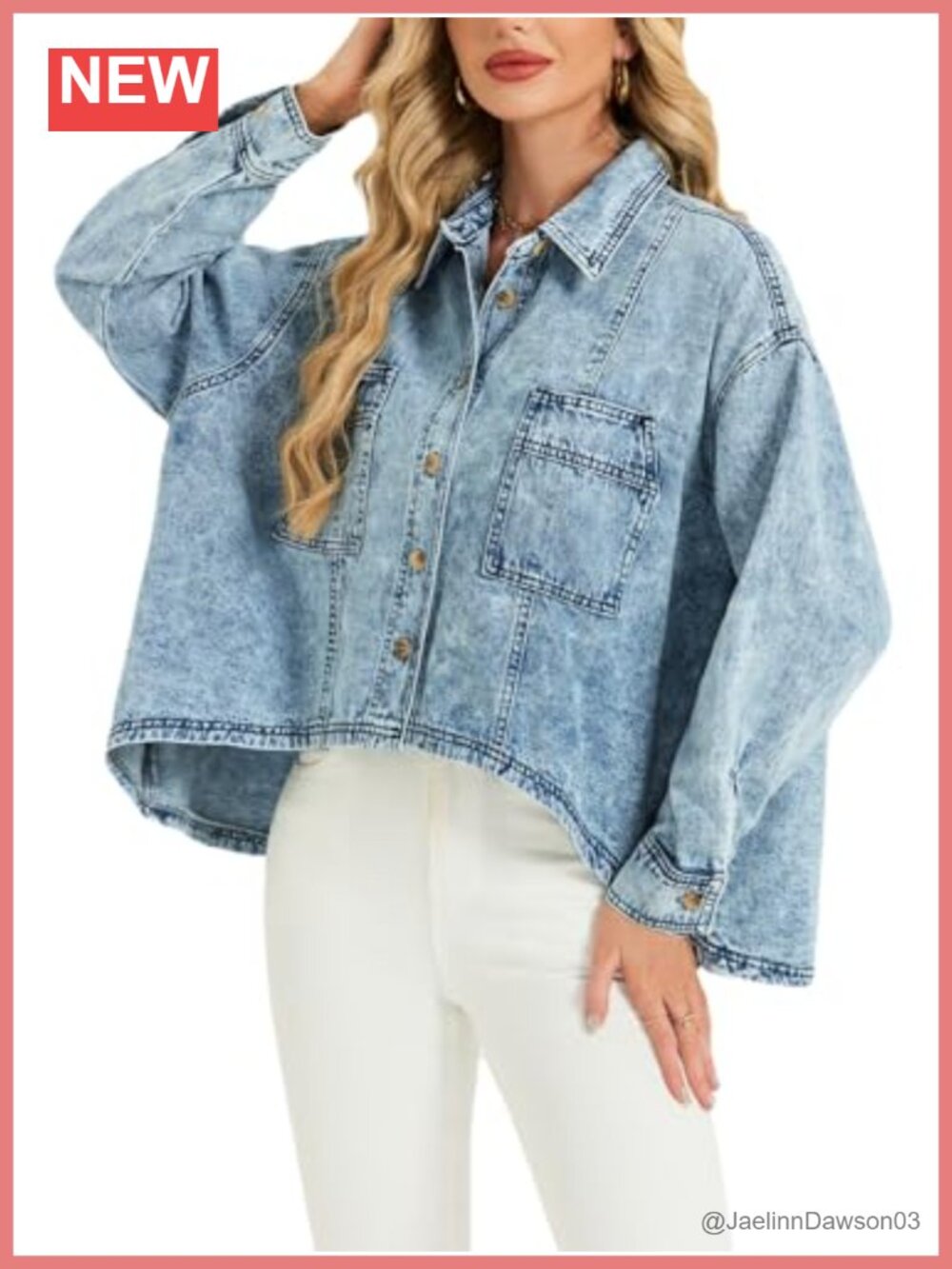 Oversized Denim Jacket Batwing Sleeve Cropped Shacket Lightweight